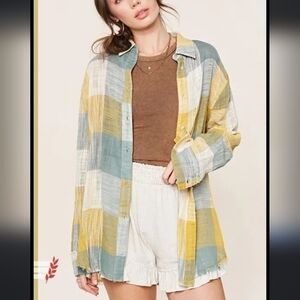 La miel plaid button-down long sleeve